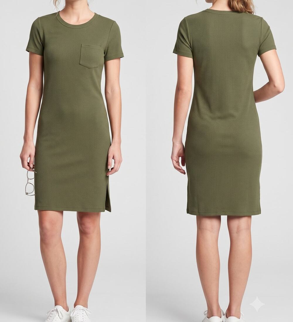 Madewell XXS Olive Green Short Sleeve Dress Polyester Stretch Chest Pocket